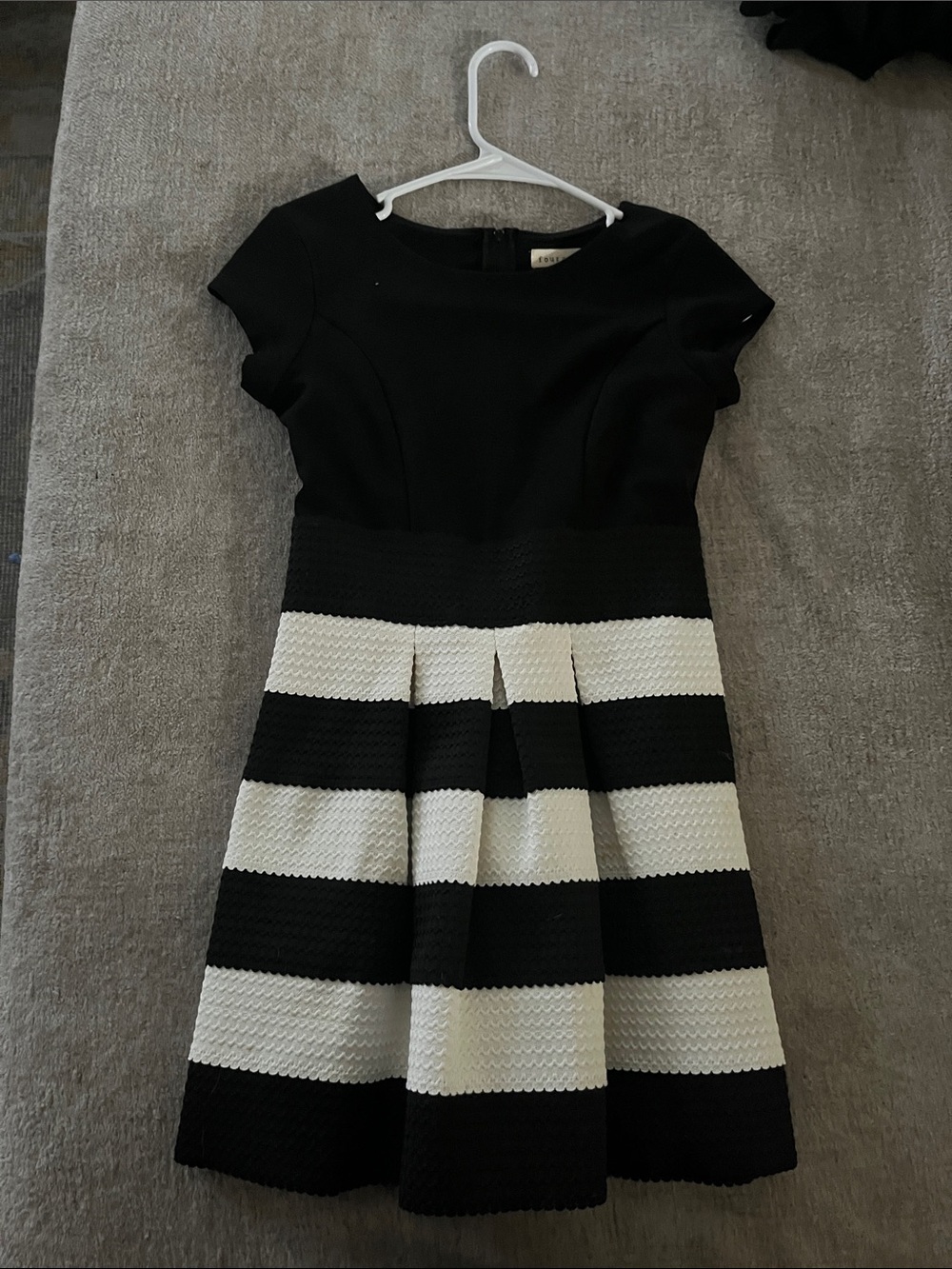 Girls Black and White Striped Casual Dress